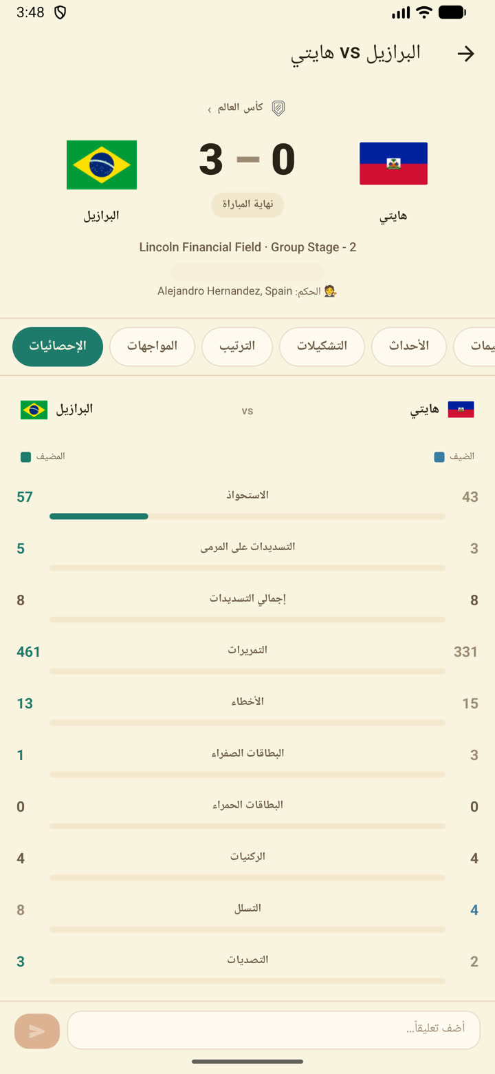 إحصائيات المباراة